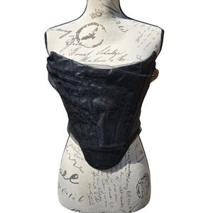 Windsor -1635 Black Faux Leather‎ Corset Top Tulle Overlay Party Clubwear Large